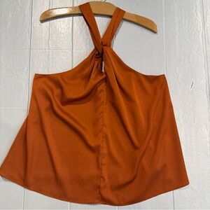 Rachel Zoe Burnt Orange Rust Twist Halter Satin Camisole